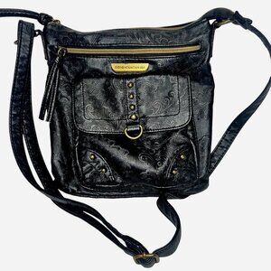 Stone Mountain USA Black Faux Leather Crossbody Bag  Boho Retro Quiet Luxury